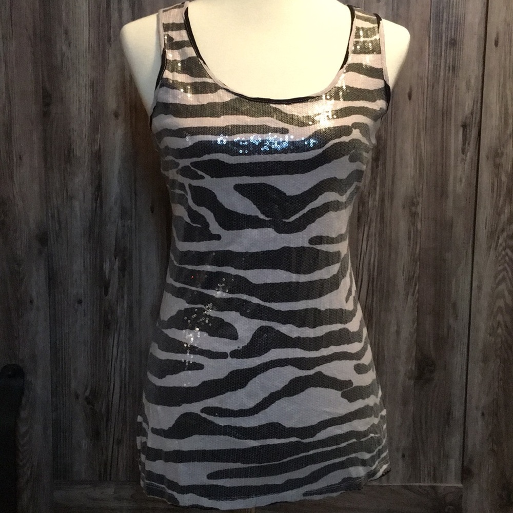 I.N.C. Embellished zebra pattern racer back top.